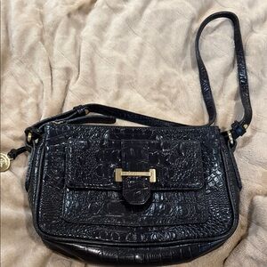 Brahmin Black Croc-Effect Shoulder Bag with Gold Hardware